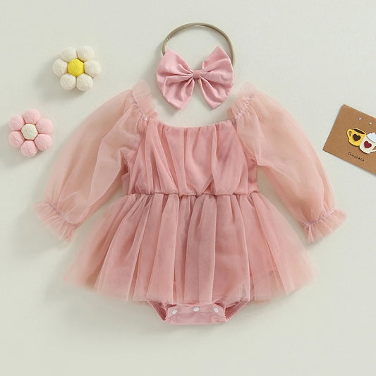 Bella Princess Babykleid + Schleifen-Stirnband - Rosa