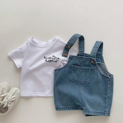 Blah T-shirt + Blue Denim Overalls