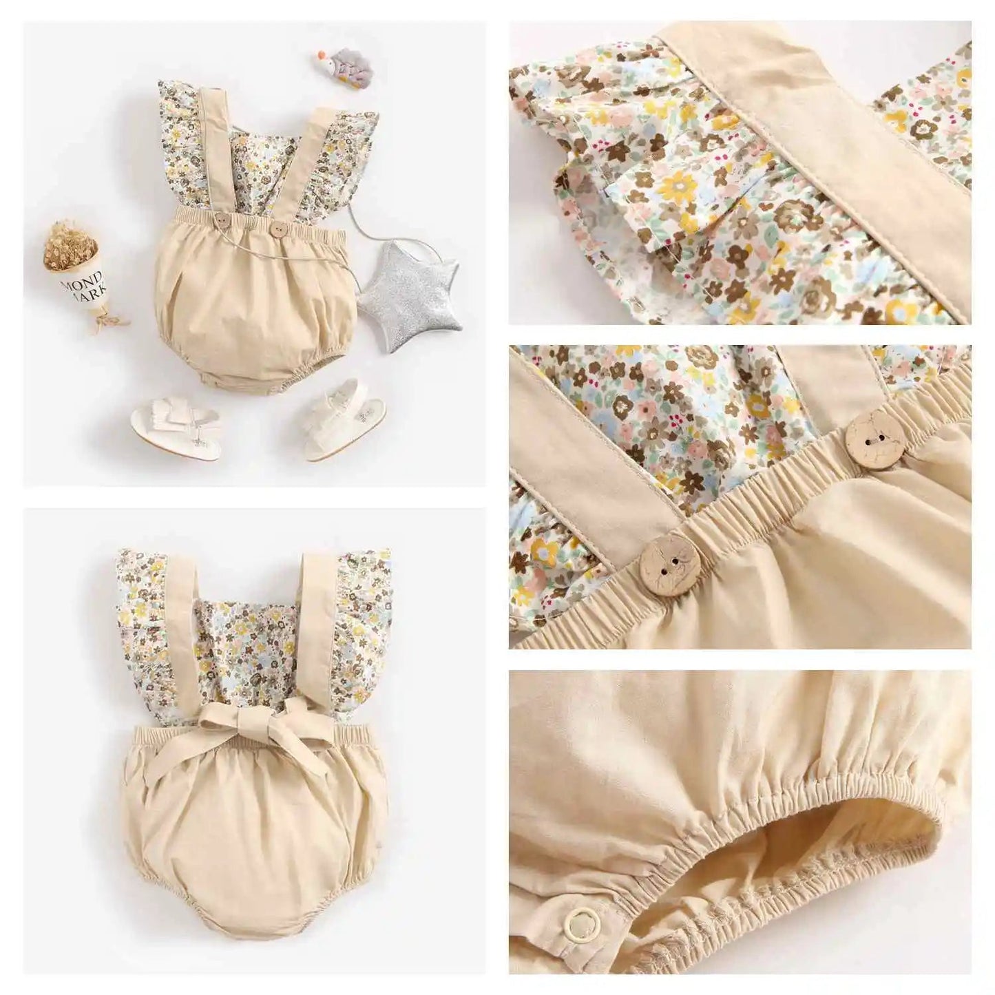 Baby Floral Romper - Beige - Cocowish