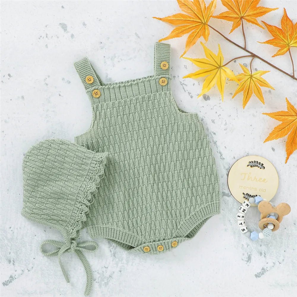 Baby Girl Knitted Overalls + Hat - Green - Cocowish