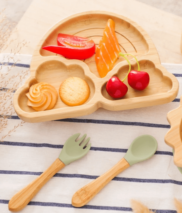 Bamboo Dinnerware Set With Silicone Suction Cups - Cocowish