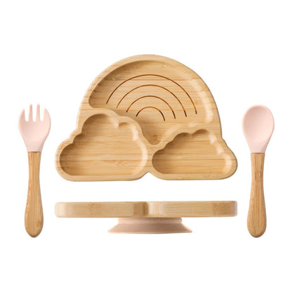 Bamboo Dinnerware Set With Silicone Suction Cups - Cocowish